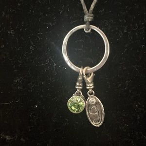 Silpada charm necklace Letter G and green stone.